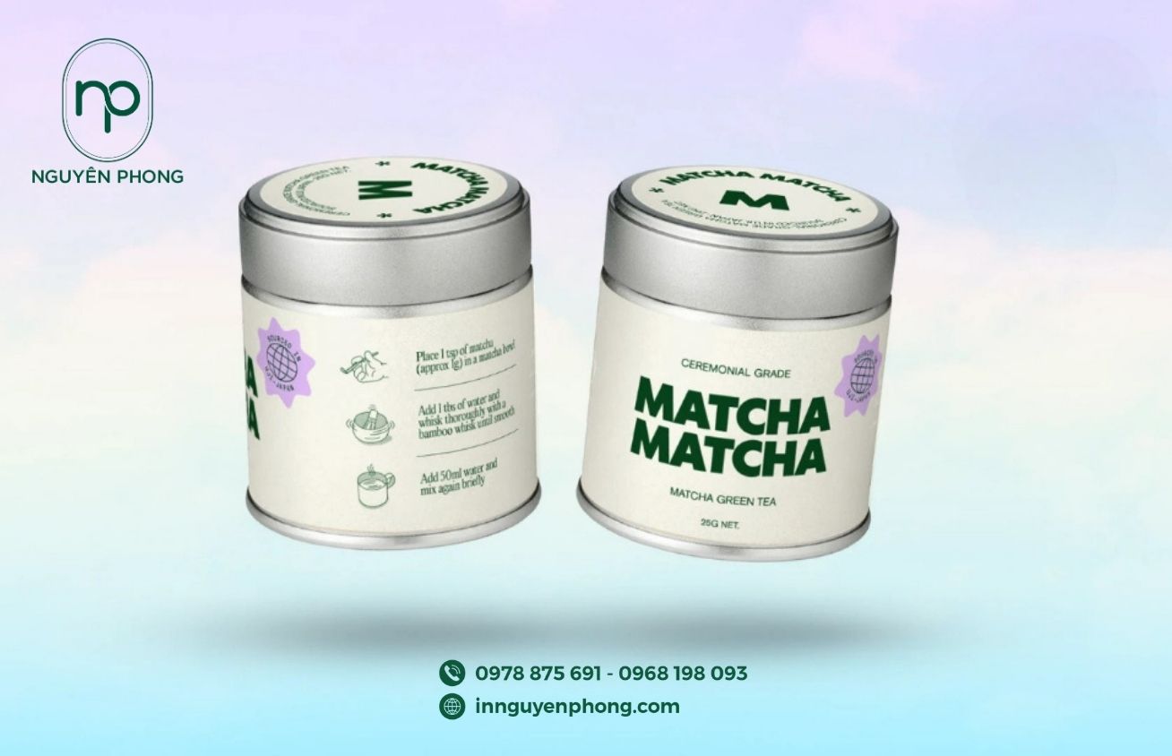 Mẫu tem nhãn bột trà xanh thiết kế hiện đại